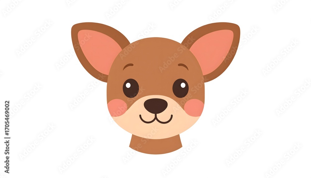 Obraz premium Cute Cartoon Animal Face Illustration. Adorable Puppy Head with Big Ears. Simple Vector Graphic on White Background.