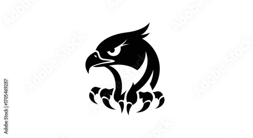 Powerful Black Hawk Head and Claw Logo Design.