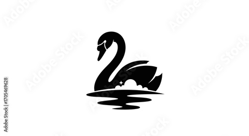 Elegant black swan silhouette floating on calm water.