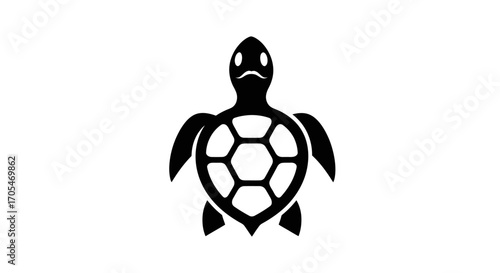 Stylized Black Turtle Silhouette on White Background.