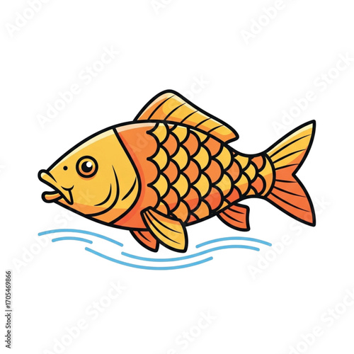 Cartoon Koi Fish Swimming in Water.