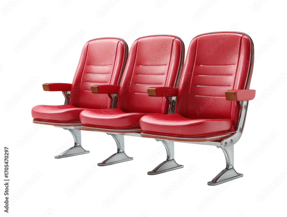 Naklejka premium Vintage red theater seats cinema interior modern design isolated on transparent background, png