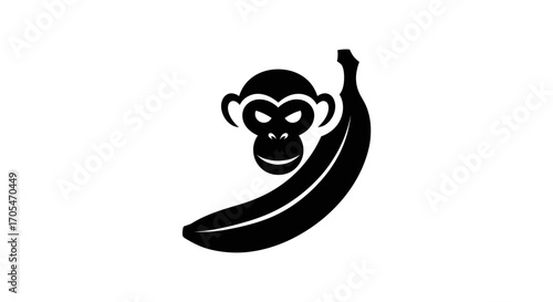 Stylized Monkey Head and Banana Silhouette.