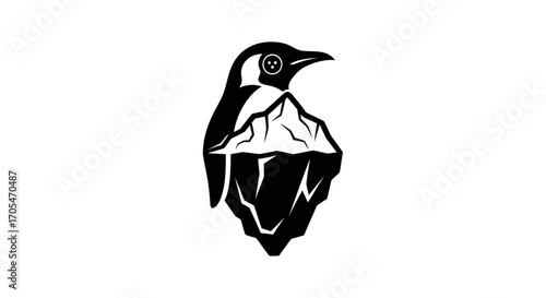 Penguin and Iceberg Silhouette Logo Design.