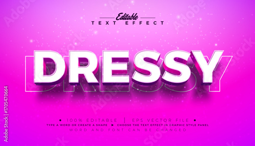 Dressy 3D Text Effect Design Editable and Scalable Vector Graphic Style Effect with Shadow and Bold Colorful Fashion Lettering on Pink Background. Premium Business Typography Illustration Mockup
