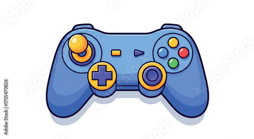 Blue Video Game Controller With Yellow Accents.