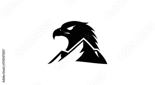Majestic Eagle Head with Mountain Peak Silhouette Logo Design.