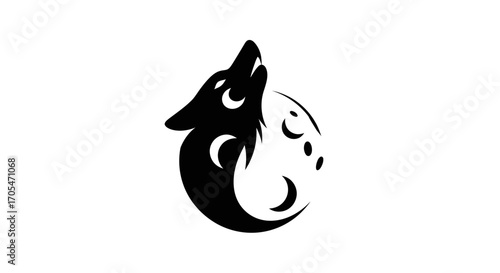 Stylized Wolf Howling at the Moon Yin Yang Symbol.