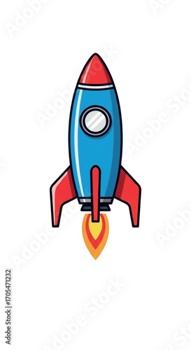 Cartoon Rocket Ship Launching Into Space.