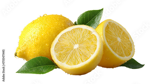 Fresh Juicy Lemons with Leaves – Realistic AI-Generated PNG Image with Transparent Background