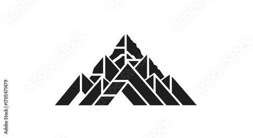 Abstract geometric mountain range logo design in black and white.
