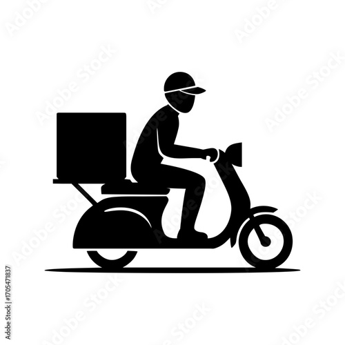 Delivery Courier on Scooter Silhouette Vector