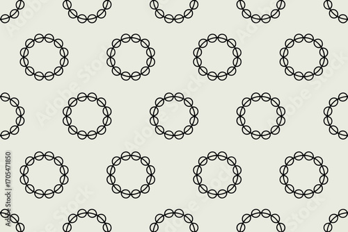 A seamless pattern of black circles made of connected semicircles on a light beige background design art