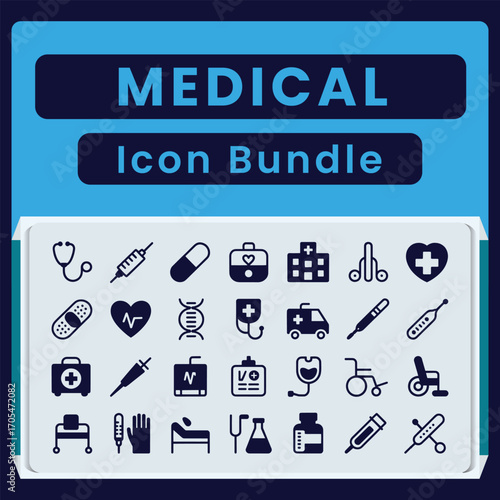 Medical icon bundle with stethoscope syringe pill and hospital symbols medical icons healthcare symbols