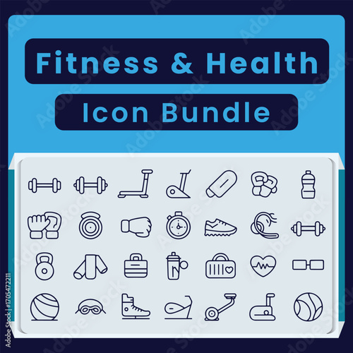 Fitness and Health Icon Bundle with Dumbbells Scale Treadmill Gloves Stopwatch icons