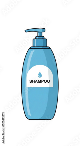 Blue Shampoo Bottle with Pump Dispenser.