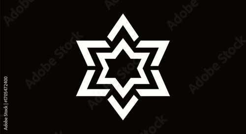 White Star of David Symbol on Black Background.