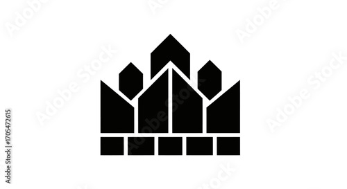 Abstract geometric crown logo design in black and white.