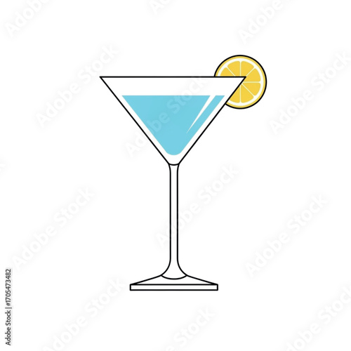 Blue Martini Cocktail with Lemon Slice.