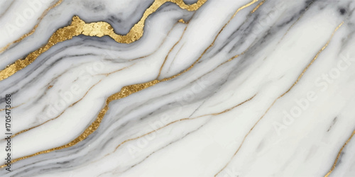 Elegant white marble texture with swirling gold veins and grey streaks