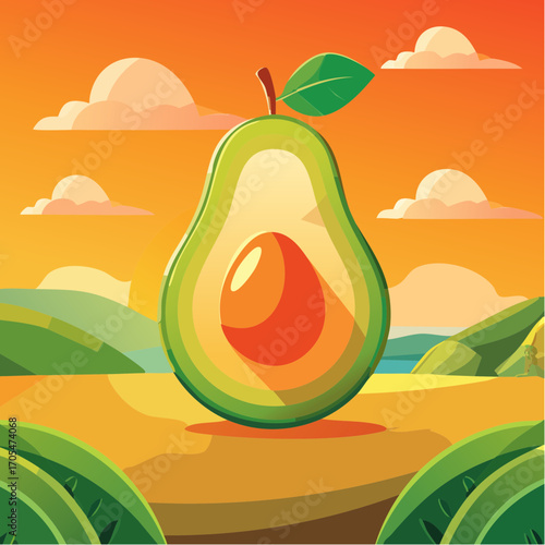 Vector minimalistic abstract avocado illustration for orange background, pattern, poster, banner or design