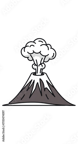 Cartoon volcano erupting with smoke and ash.