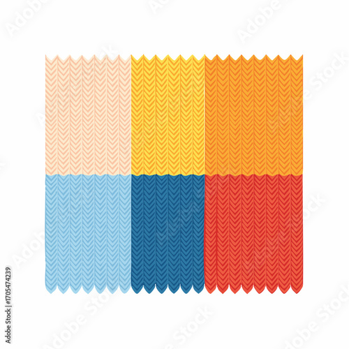 Colorful Knitted Fabric Swatches in Warm and Cool Tones