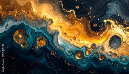 Wallpaper Mural Luxurious abstract fluid art with shimmering metallic gold and deep blue swirls, creating an elegant and dynamic cosmic-inspired texture background Torontodigital.ca