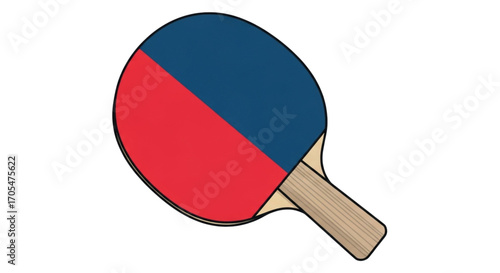 Ping Pong Paddle With Red And Blue Sides.