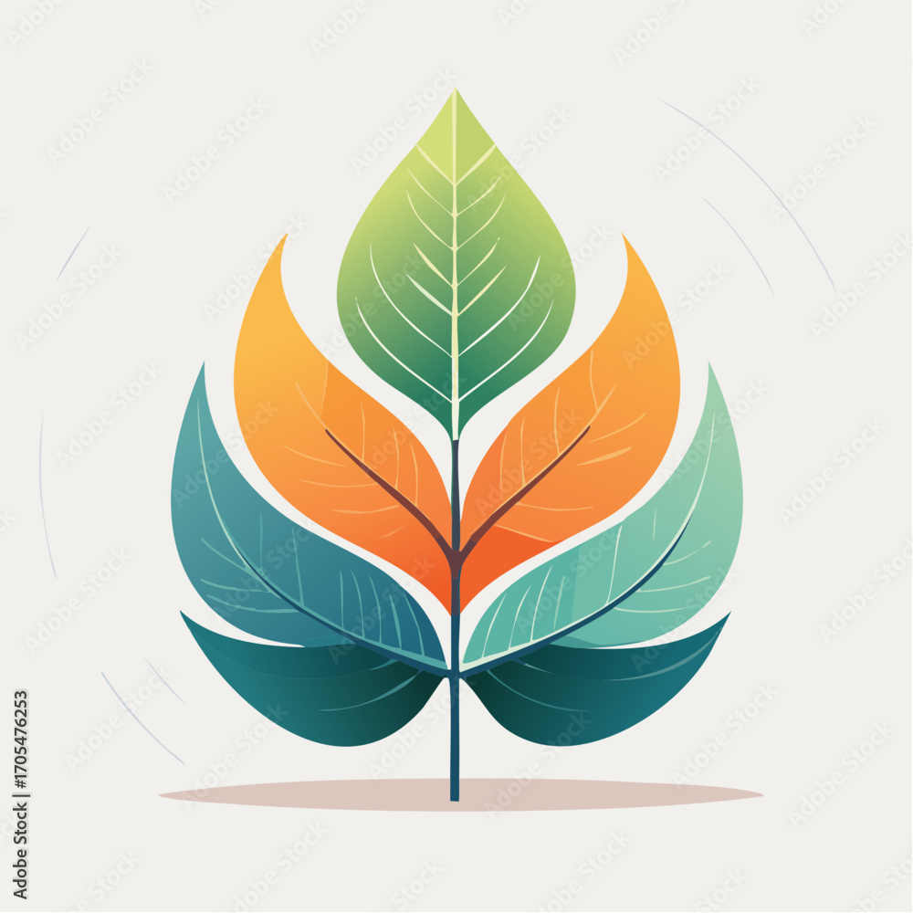 Fototapeta premium Gradient Leaves With Swirls on Light Gray Background