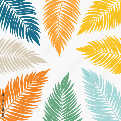 Colorful Palm Leaves on White Background