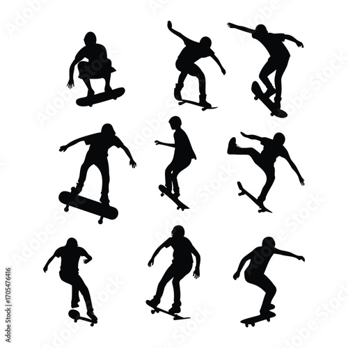 Silhouettes of Boxers in Various Fighting and Training Poses