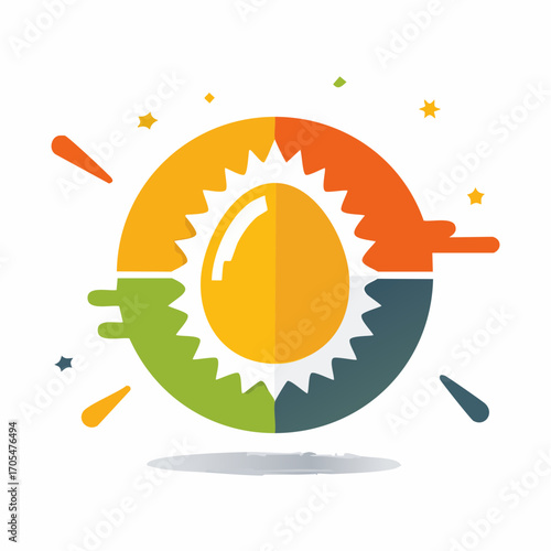Abstract Colorful Sun Design With Egg Yolk Center And Starbursts