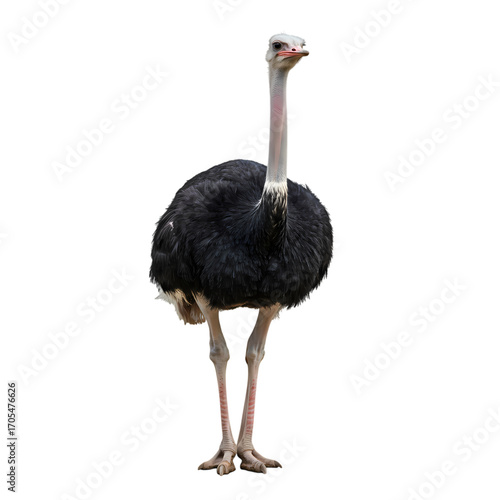 Ostrich Detailed Photograph of a Single Adult Bird Against a White Background on transparent background