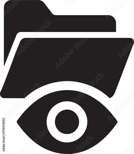 Silhouette of open folder with eye icon, symbolizing file inspection and document review.