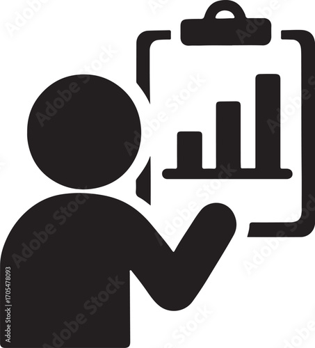 Silhouette of person analyzing chart icon, symbolizing auditor reviewing data and financial reports.