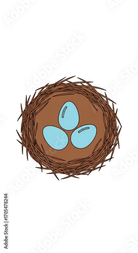 Bird Nest With Three Blue Eggs.