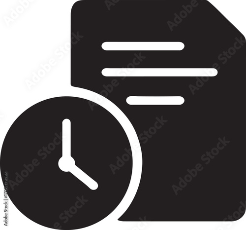 Silhouette of time clock with document symbol, representing timely audit and accuracy.
