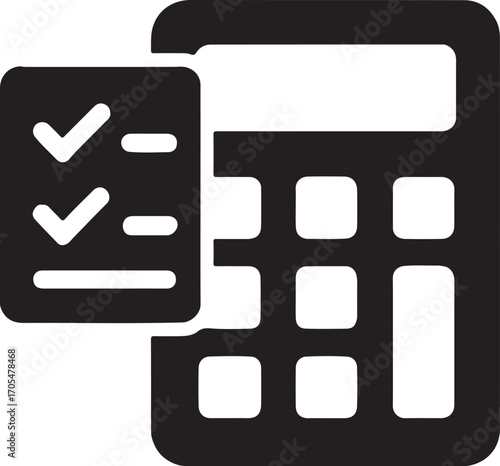 Silhouette of calculator with checklist, representing financial audit, accuracy, and review.