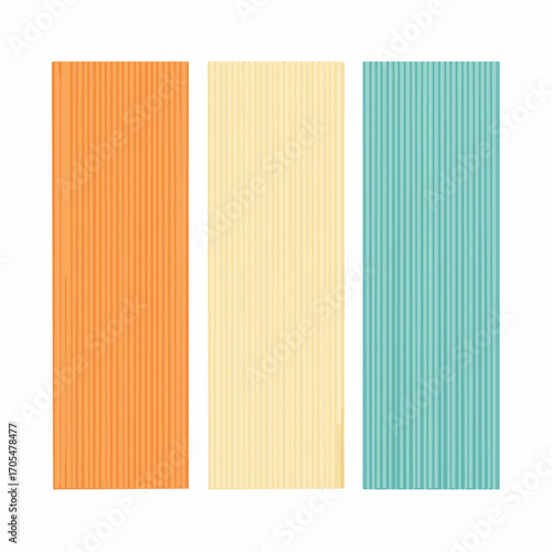 Three Colorful Rectangular Shapes With Vertical Stripes On White Background