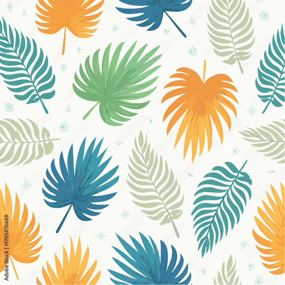 Obraz premium Colorful Tropical Palm Leaves Pattern on White Background