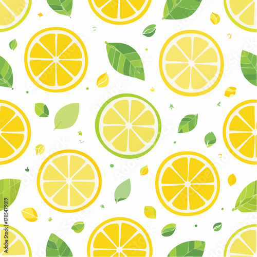 Pixel Art Lemon And Lime Slices With Green Leaves On White Background