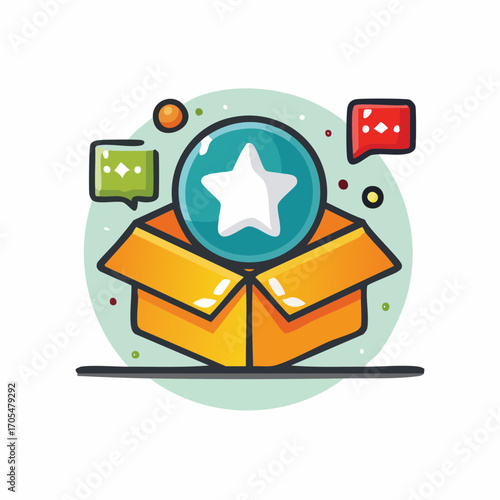 White Star in Blue Sphere Inside Open Orange Cardboard Box