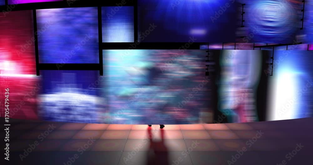 Viewer watching immersive futuristic data visualization displays. Business And Technology Related 3D Concept.