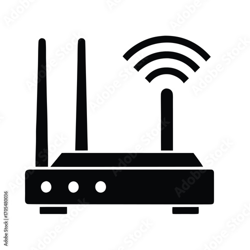 A simple black silhouette vector illustration of a modern WiFi router 