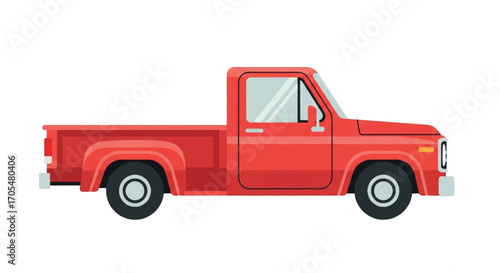 Classic Red Pickup Truck Side View.