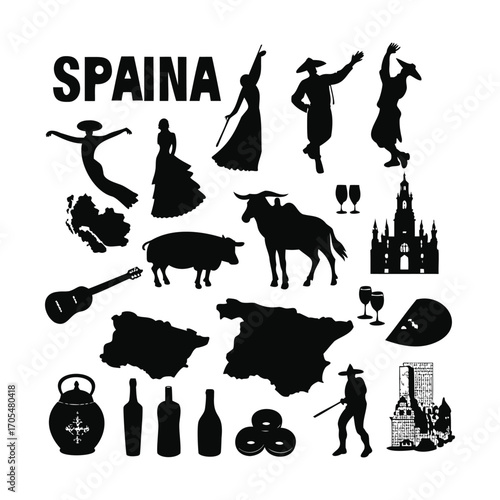 Silhouettes of Spanish Culture Icons and Landmarks