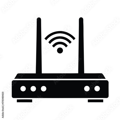 A simple black silhouette vector illustration of a modern WiFi router 