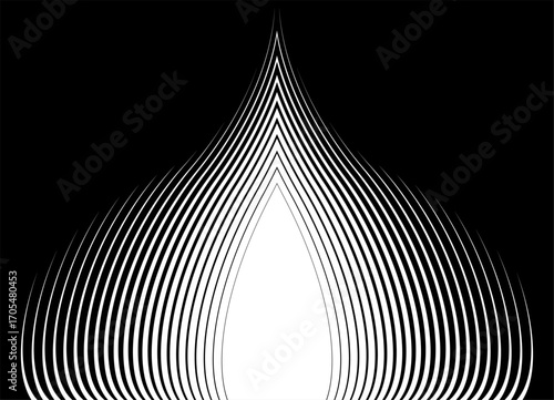 Transition from black to white. Symmetrical Pattern of thin curved lines. Vector design element. Modern vector background for packaging, advertising,