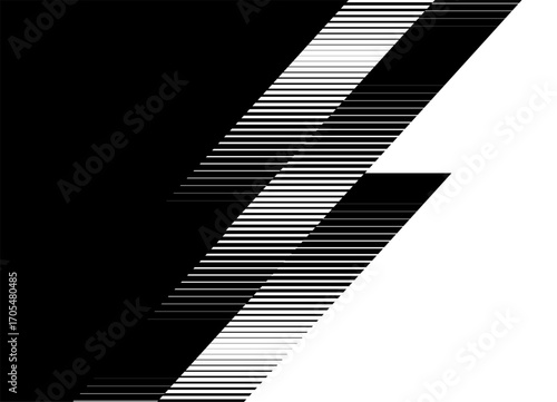 Transition from black to white. Diagonal pattern of striped stripes. Vector design element of thin broken lines. Modern vector background for packaging, advertising,